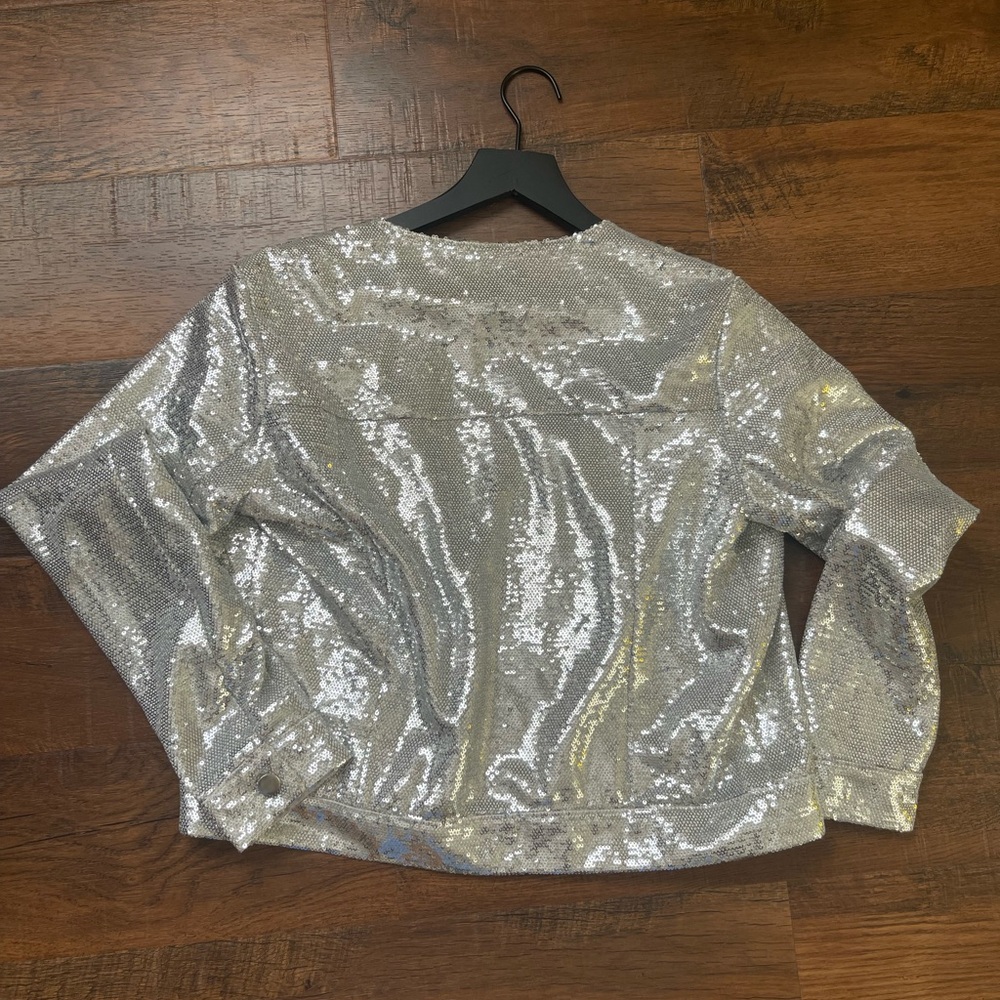 Sequin Button Down Jacket - Silver - image 2